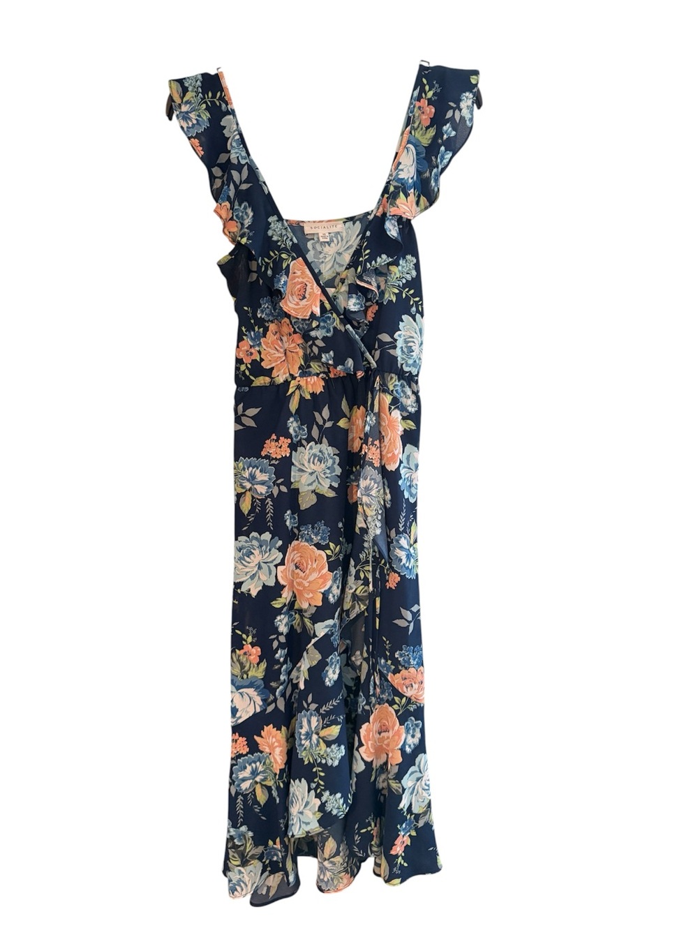 Socialite Navy Floral Ruffle Wrap style Dress